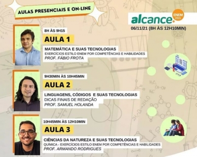 Alcance.Enem tem aulas de Matemática, Redação e Química em formato híbrido