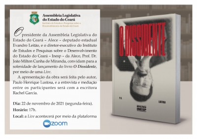 Inesp lança o livro “O Dissidente: 30 anos de política” nesta segunda-feira