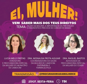 Live da Procuradoria da Mulher debate nesta sexta prevenção do câncer de mama