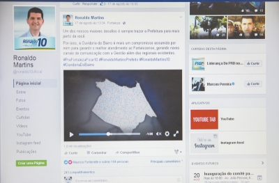 Ronaldo Martins, do PRB, é o único dos oito candidatos a prefeito que tem usado redes sociais, como o Facebook, já para apresentar propostas 