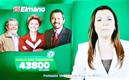 Durante a apresentação dos candidatos a vereador por partidos coligados ao PT, plano de fundo dos programas fazia referência ao apoio do ex-presidente Lula, da presidente Dilma e do postulante Elmano de Freitas