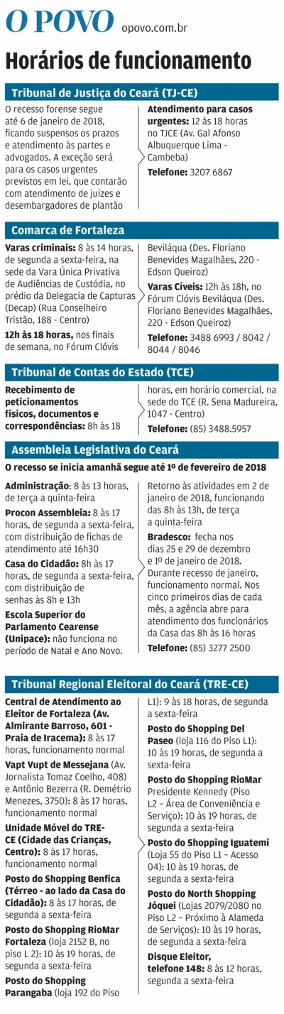 Saiba como será o funcionamento de órgãos no recesso