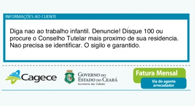 Conta de água traz canais de denúncia de violação de direitos de crianças e jovens