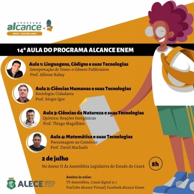 Aulas de Linguagens, Sociologia, Química e Matemática no Alcance Enem