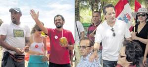  Depois da caminhada, uma parada para tomar água de coco. Heitor Férrer passou parte da manhã conversando com eleitores