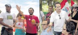  Depois da caminhada, uma parada para tomar água de coco. Heitor Férrer passou parte da manhã conversando com eleitores