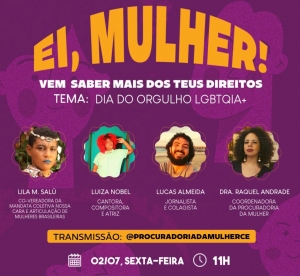 Procuradoria da Mulher realiza live sobre Dia do Orgulho LGBTQIA+